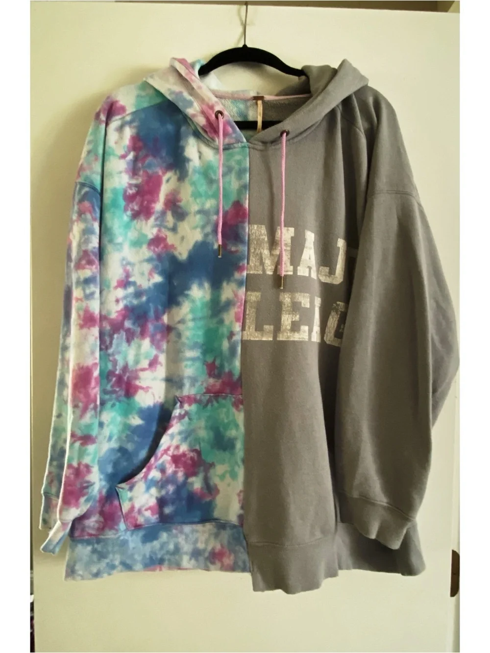 Free People RARE Two of a Kind Color Block Tie Dye Hooded Sweatshirt Size XL